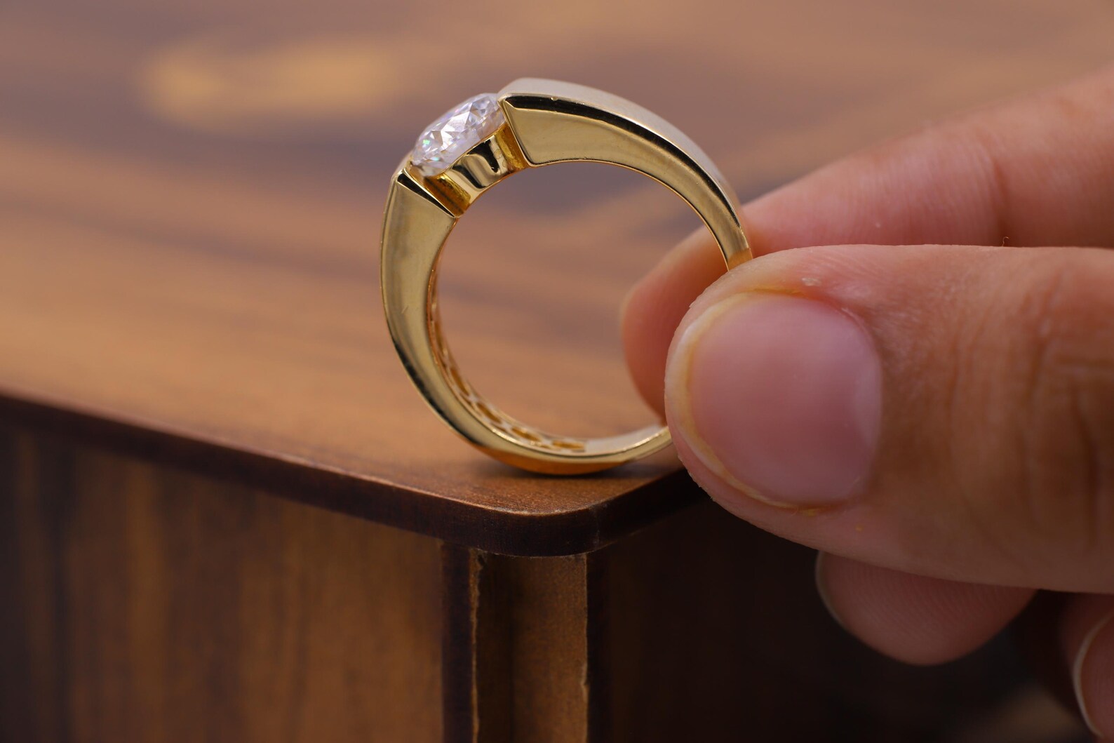 1.0 CT Solitaire Tension Set Round Cut  Diamond Ring