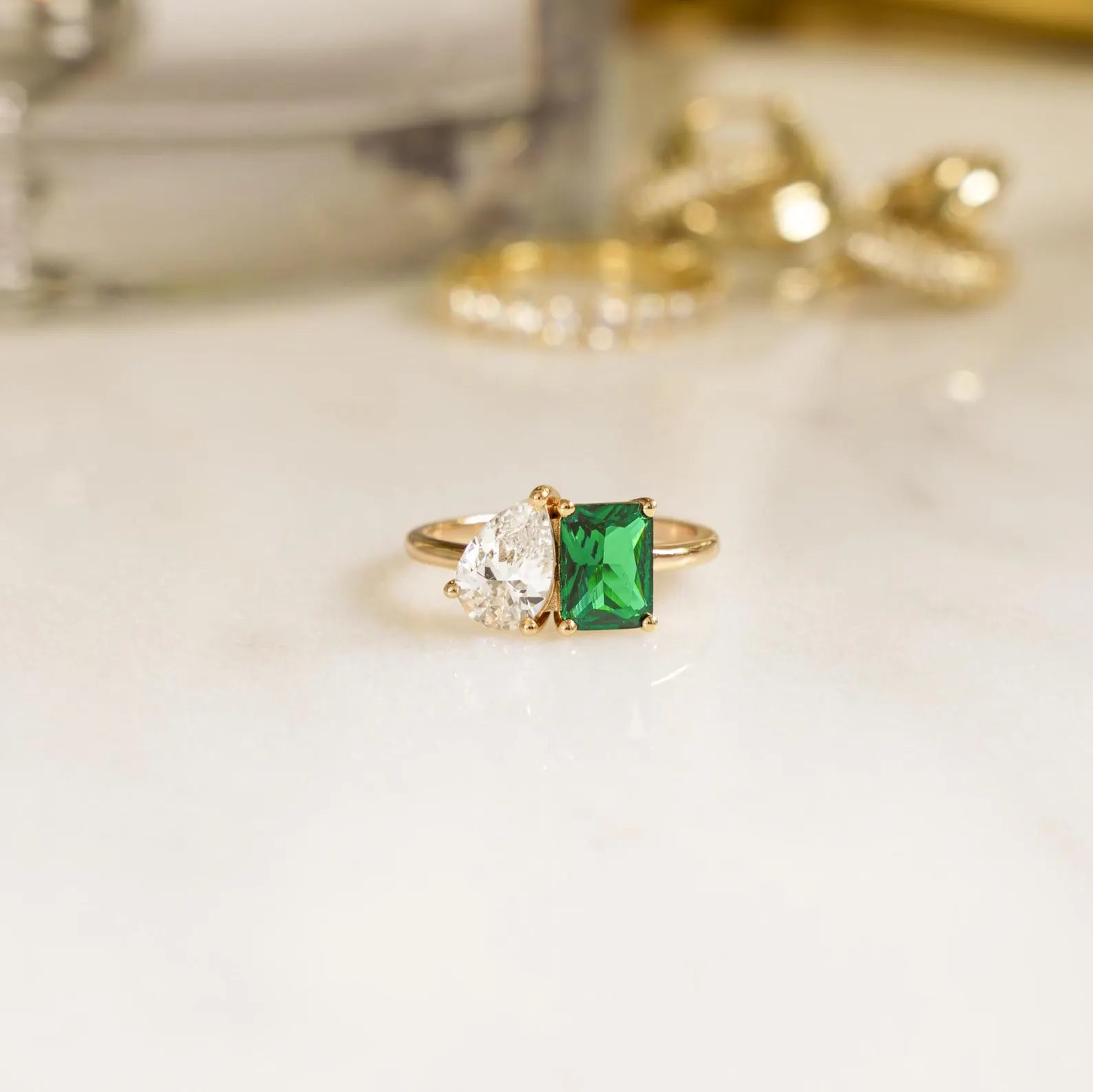 Toi Et Moi Ring with Emerald
